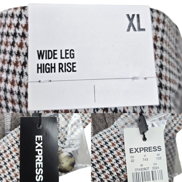 Express Womens Tan Black Houndstooth Print High Rise Wide Leg Pants Size XL NWT - Picture 7 of 7
